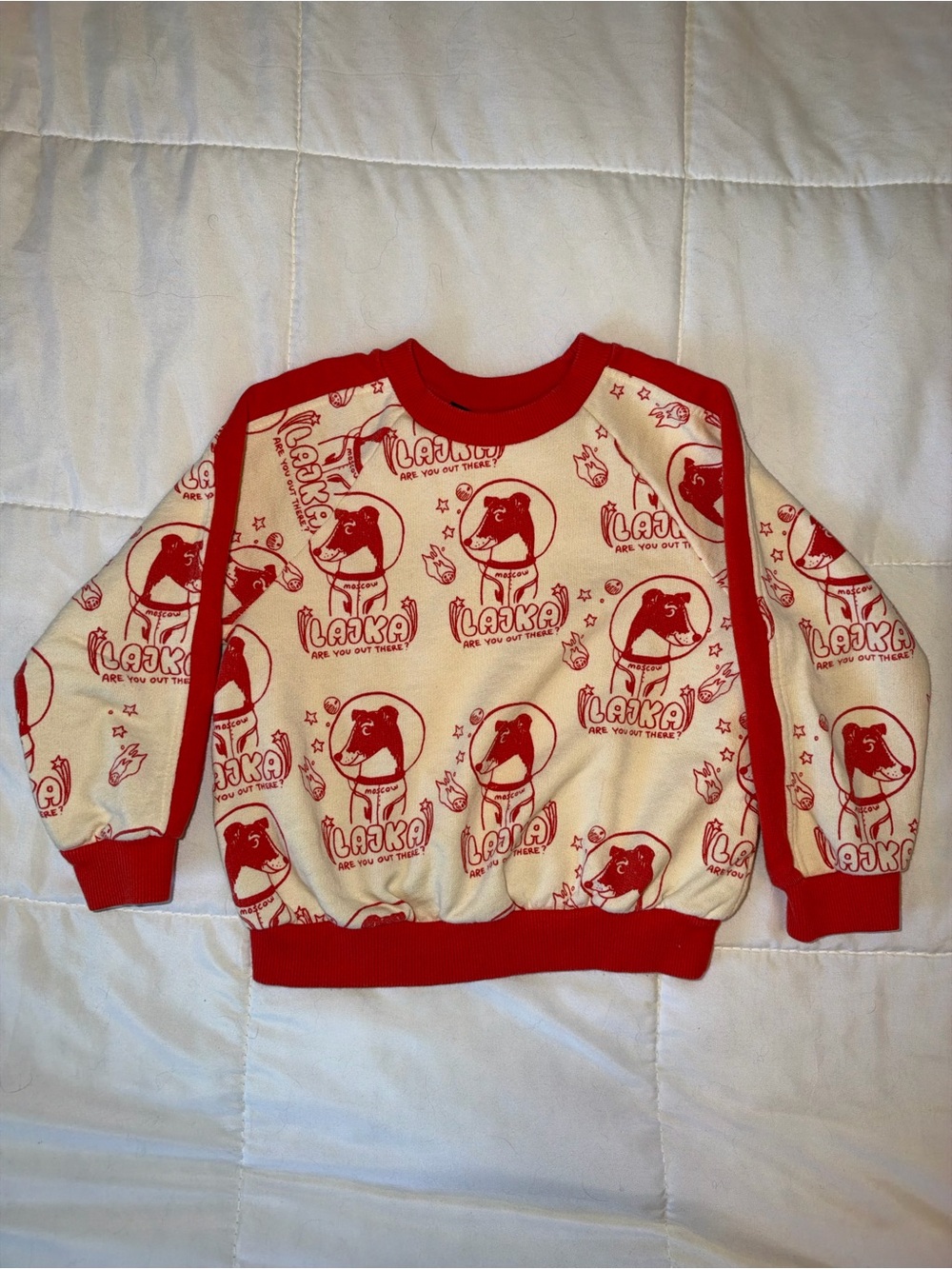 Mini Rodini Cream Sweatshirt with Red Dog Graphic